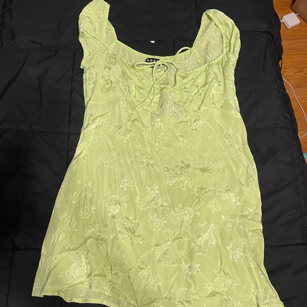 Motel Rocks Satin Rose Lime Mini Dress